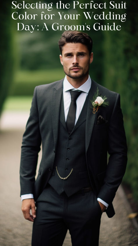 groom in charcoal colored suit Tux Colors, Suit Guide, Groom And Groomsmen Suits, Suit For Wedding, Mens Wedding Attire, Groomsmen Suits, Wedding Suit, Wedding Suits Men, Groom And Groomsmen