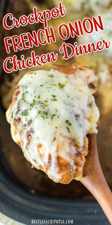 Crockpot French Onion Chicken, Chicken Breast Crockpot Recipes, Crockpot Chicken Breast, Chicken Crockpot Recipes Easy, French Onion Chicken, Onion Chicken, Crockpot Dishes, Chicken Slow Cooker Recipes, Dinner Recipes For Family