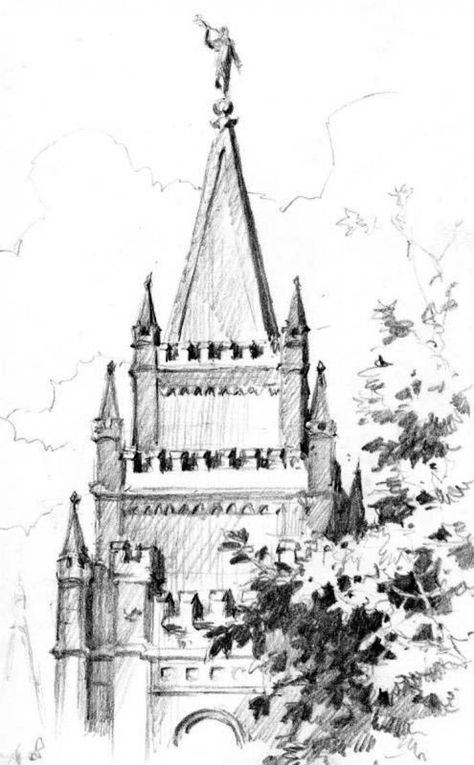 Pencil drawing of Salt Lake Temple Lds Drawings, Lds Temple Drawing, Sketching Buildings, Pencil Sketches Landscape, Lds Temple Art, Temple Drawing, Pencil Drawing Ideas, Salt Lake Temple, Lds Art