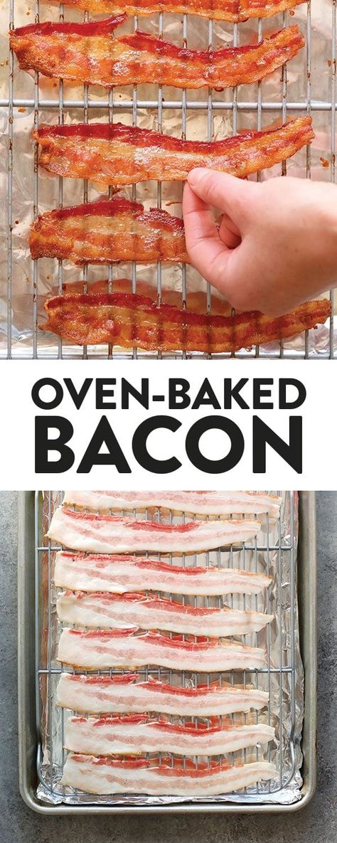 Have you ever wondered how to cook bacon in the oven? Good news! All you need is bacon, a metal baking rack, and a cookie sheet to make the most perfect oven baked bacon every time. Baking Bacon In The Oven Cookie Sheets, Healthy Bacon Recipes, Bacon Recipes Breakfast, Oven Cooked Bacon, Bacon Cookies, Batch Baking, Perfect Bacon, Baking Rack, Oven Baked Bacon