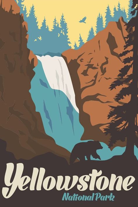 Poster, Yellowstone, vintage Yellowstone National Park Poster, Vintage National Park Posters, Poster Nature, Nature Vintage, Yellowstone Park, North Cascades National Park, Mountain Travel, National Park Posters, Grand Canyon National Park