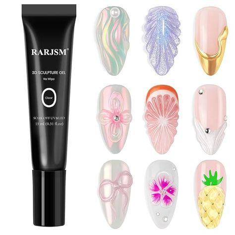 Amazon.com: RARJSM 3D Sculpting Gel for Nail Art Designs DIY Nail Charms Rhinestone Glue 3D Nail Craving Gel Polish Clear Painting Drawing Sculpture Gel UV LED Curing Requires Nail Decoration Manicure Design Nail Art Chrome, Unique Manicure, Drawing Sculpture, Swirl Nail Art, Black Gel Nails, Art Effects, 3d Chrome, 3d Sculpting, Chrome Nail Art