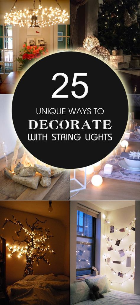 Check out these 25 unique DIY ways you can use String lights to spice up your home! Hanging Lights In Living Room Ideas, Light Up Decor, How To Create Mood Lighting, Decorative Lights In Living Room, Twinkly Lights Ideas, Indoor String Lights Living Room, Twinkle Lights Living Room, Bedroom String Lights Ideas, Indoor String Light Ideas