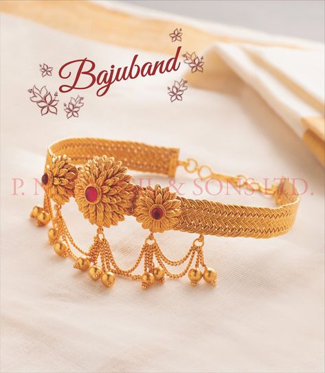 Bajuband - P N Gadgil & Sons Bhajuband Gold Design Latest, Guloband Design, Bajuband Designs Gold, Bajubandh Design Gold Latest, Bajubandh Design Gold, Armlet Gold, Vanki Designs Jewellery, Gold Jewelry Simple Necklace, Gold Chain Design