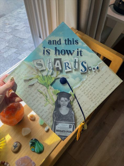 the 1975 inspired senior grad cap 🪴🖋️🎓🪩 Funny Grad Cap Ideas, Diy Grad Cap, Graduation Cap Designs College, Senior Year Diy, Funny Graduation Caps, College Grad Cap Ideas, Graduation Cap Decoration Diy, High School Graduation Cap, College Graduation Cap Decoration