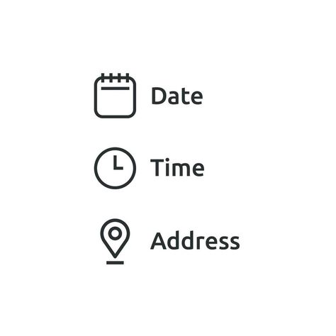 Date and time location address icon. Calendar, clock, location illustration symbol. Sign event data vector desing. Date Time Location Icon, Location Symbol, Location Illustration, Date Icon, Address Icon, Icon Clock, Icon Calendar, Calendar Clock, Time Icon