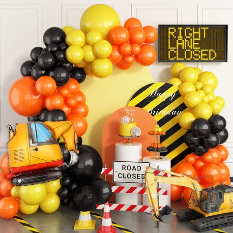 PRICES MAY VARY. 【108Pcs Construction Birthday Party Supplies】Our balloon garland kit contains:3 x 18inch Balloons (black*1,orange*1,yellow*1) , 55 x 10inch Balloons(black*20,orange*20,yellow*15), 45 x 5inch Balloons (black*15,orange*15,yellow*15),1Pcs construction aluminum foil balloons,balloons strip 1pc, adhesive tape 3pcs,ribbon 1pc. 【Premium Material】 Our balloons are made of natural latex.Each of these latex balloons is in a brighter color and 20% thicker than normal latex balloons.safe to Construction Zone Birthday Party, Yellow Balloon Garland, Party Balloon Garland, Construction Theme Birthday Party, 2nd Birthday Party For Boys, Construction Birthday Party, Boy Birthday Party Themes, Orange Balloons, Yellow Balloons