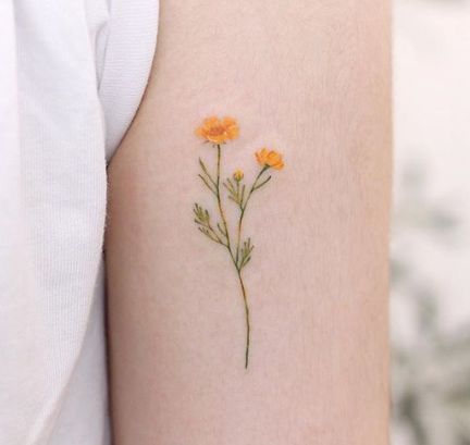 really pretty yellow flowers by @saegeemtattoo on instagram xx i love how delicate and beautiful it is. Small Tattoos For Girls, Shape Tattoo, Tattoos For Girls, Small Girl Tattoos, Cat Tattoos, Tiny Tattoo, E Tattoo, Aesthetic Tattoo, 문신 디자인