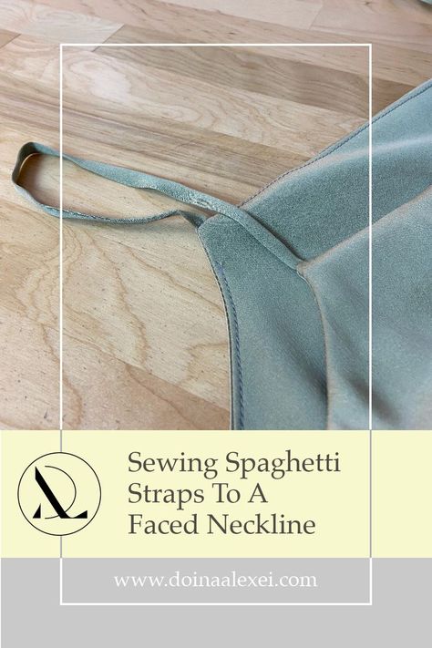 Jersey Fabric Sewing Ideas, Sew Spaghetti Straps, How To Sew Spaghetti Straps, How To Sew Straps, Spaghetti Strap Dress Pattern, Strap Dress Pattern, Sew Techniques, Homemade Shirts, Blouse Neckline