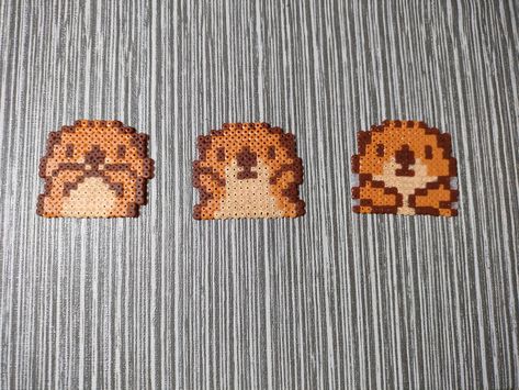 handmade otters with hama beads Otter Perler Beads, Raccoon Perler Bead Pattern, Fuse Bead Patterns Easy, Iron Beads Ideas Cute, Perler Bead Animals, Disney Hama Beads Pattern, Cute Perler Bead Patterns, Small Perler Bead Patterns, Hama Beads Animals