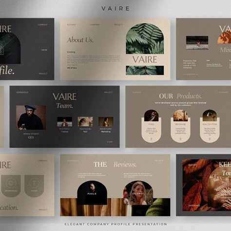 Vaire - Elegant Company Profile Presentation PowerPoint Template Company Profile Design Templates, Elegant Brochures, Company Profile Presentation, Mẫu Power Point, Hansel Y Gretel, 포트폴리오 레이아웃, Company Presentation, Presentation Design Layout, Performance Evaluation