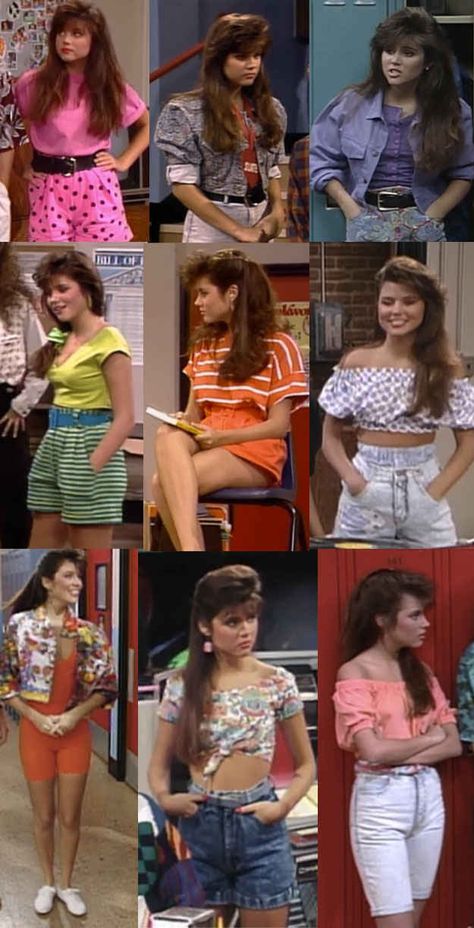 Kelly's girl-next-door high-waisted shorts/crop tops/shoulder baring. | The Ultimate Guide To "Saved By The Bell" Fashion Saved By The Bell Fashion, Style Année 80, 80s Inspired Outfits, Fashion Show Party, Look 80s, 80s Party Outfits, Week Outfits, Fashion 1980s, 80s Fashion Trends