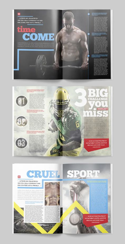 Sport Magazine Layout Design InDesign. 25 unique pages Sports Article Layout, Magazine Inside Page Design, Sport Magazine Layout Design, Magazine Sport Design, Sports Magazine Layout Design, Sport Magazine Design, Sport Magazine Layout, Sports Magazine Layout, Sport Magazine Cover