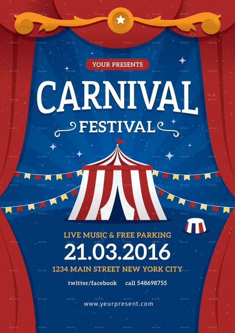 Carnival Festival Flyer / Poster Theatre Festival Poster Design, Carnival Posters Design, Carnival Poster Design Graphics, Carnival Design Graphic, Carnival Design Ideas, Carnival Poster Ideas, Carnival Graphic Design, Festival Design Poster, Event Poster Ideas