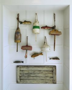 Buoys Vintage Fishing Decor, Nantucket Beach House, Nantucket Beach, Vibeke Design, Board And Batten Wall, Seaside Living, Haus Am See, Style Cottage, Beach Cottage Decor