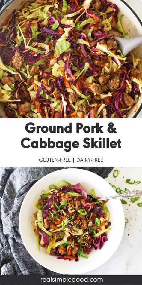 Natural Dinner Recipes, Ground Pork And Cabbage, Ground Beef Cabbage, Cabbage Skillet, Pork Cabbage, Ground Beef And Cabbage, Ground Pork Recipes, Beef Cabbage, Cabbage Stir Fry