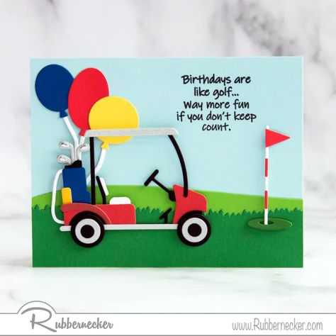 Great DIY Birthday Cards For Golfers! - Rubbernecker Blog Diy Birthday Cards, Golf Birthday Cards, Rubber Stamping Techniques, March Themes, Golf Cards, Mens Cards, Golf Theme, Golf Birthday, Masculine Birthday Cards