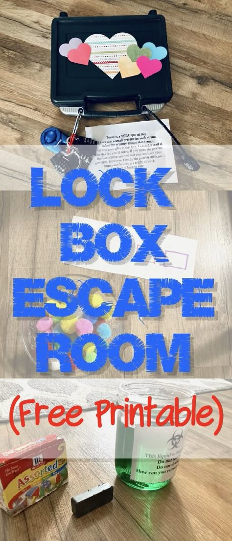 This lock box escape room is perfect for elementry aged children! Use in a classroom, small group, birthday party, or jusy for fun! #escaperoom #breakout #lockbox #birthdaypartyideas #homeschool #teaching #teambuilding #criticalthinking Breakout Box Ideas, Mini Escape Room Diy, Breakout Room Ideas, Escape Room Gift Basket, Escape Room Gift Card Ideas, Dollar Tree Escape Room, Escape Room Ideas For Classroom, Class Escape Room, Break Box Ideas