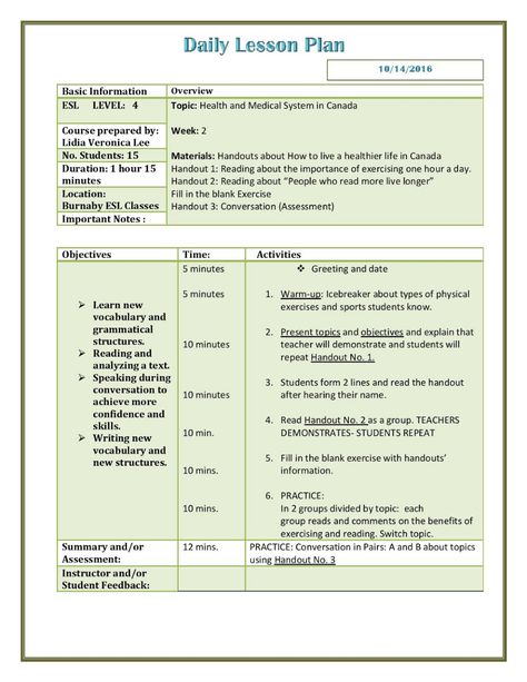 Burnaby TESOL 2016: Lesson plan template Tesol Lesson Plans, Teacher Lesson Plans Template, Editable Lesson Plan Template, Cleaning Schedule Templates, Lesson Plan Examples, English Lesson Plans, Daily Lesson Plan, Lesson Plan Template, Rest Room