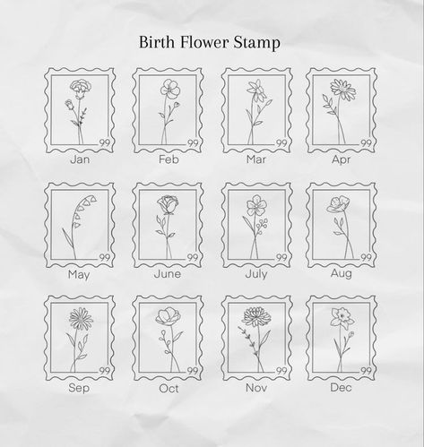 August Birth Flower Tattoo Fine Line, Match Birth Flower, Birth Flower Postage Stamp Tattoo, Embroidery Birth Flowers, Fine Line Stamp Tattoo Ideas, Fine Line Small Flower Tattoo, Minimalist Stamp Tattoo, Fineline Birth Flower, Minimalist Fineline Tattoo