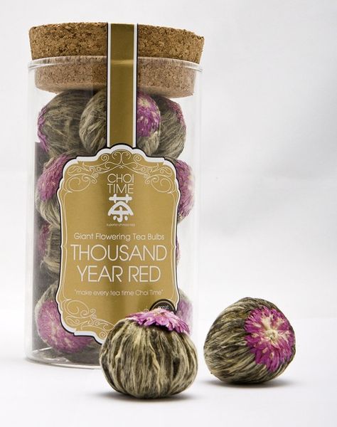 Thousand Year Red - Choi Time tea jar Flowering Tea, Globe Amaranth, Blooming Tea, Jasmine Green Tea, Herbal Infusion, Tea Packaging, Rose Tea, Chinese Tea, Flower Tea