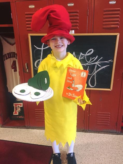 Sam I Am from Green Eggs and Ham for favorite book character day at school. Dr. Seuss week. Sam I Am Green Eggs And Ham, Green Eggs And Ham Costume, Character Day At School, Character Day, Sam I Am, Book Character Day, School Dr, Dr Seuss Week, Green Eggs And Ham