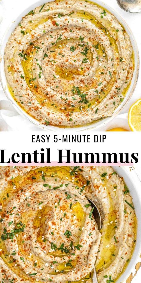 Lentil Tomato Recipes, Lentil Snack Recipes, Lentil Appetizer, Canned Lentil Recipes, Brown Lentil Recipes, Lentil Dip Recipe, Lentil Hummus Recipe, Recipe Hummus, Lentil Bread