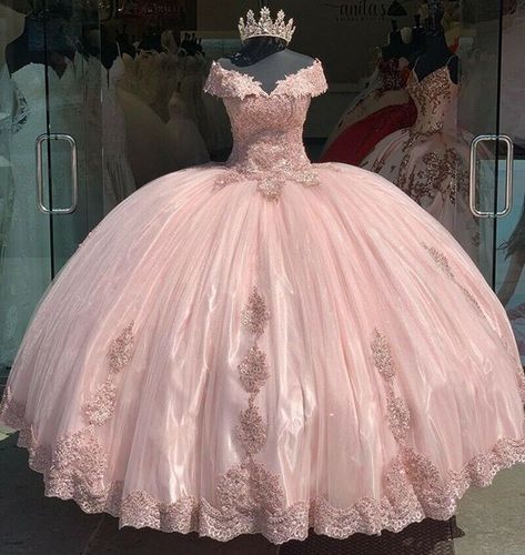 Modest Ball Gown Pink Quinceanera Dresses Off Shoulder Appliques Sweet 16 Party | eBay Pink And Gold Quinceanera Dress, Modest Ball Gown, Pink Sweet 16 Dress, Pink Quinceanera Dresses, Xv Dresses, Pink Quinceanera, Quinceanera Pink, Mexican Quinceanera Dresses, Quinceanera Themes Dresses