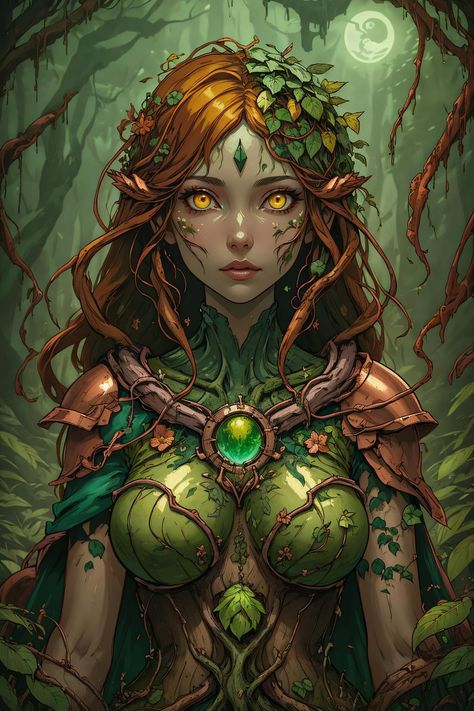 Earth Elemental Female, Female Earth Genasi, Earth Genasi Female Dnd, Forest Protector, Goddess Of Harvest, Earth Genasi, Dnd Druid, Earth People, Fire Fairy