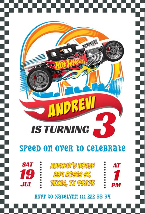 Cars birthday invitation, Hot Wheels racing invite, Hot Wheels invitation, boy birthday party invitation template, printable editable inviteThank you for visiting my shop 🙂! All the invitations are for self-editing 😉!You will edit in Canva. It’s easy and fun, whether you're using the web browser or the app.😎This digital invite can be printed or text messaged! You decide!After the purchase you get a file attached to your order with links to edit your invitation! Fast and easy!You can change th Hot Wheels 3rd Birthday Party, Hotwheels Party Invitations, Hot Wheels Party Invite, Hotwheels Birthday Party Invitation, Hot Wheels Birthday Invitations Free, Hot Wheels Birthday Invite, 6 Th Birthday Ideas For Boy, Hot Wheels Birthday Party Invitations, Hot Wheel Invitation