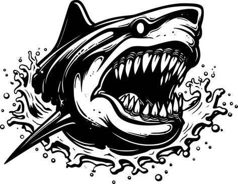 Shark Black And White, Shark Illustration, Shark Graphic, Logo Outline, Shark Logo, Black Shark, Shark Art, Shark Tattoos, Shark Fishing