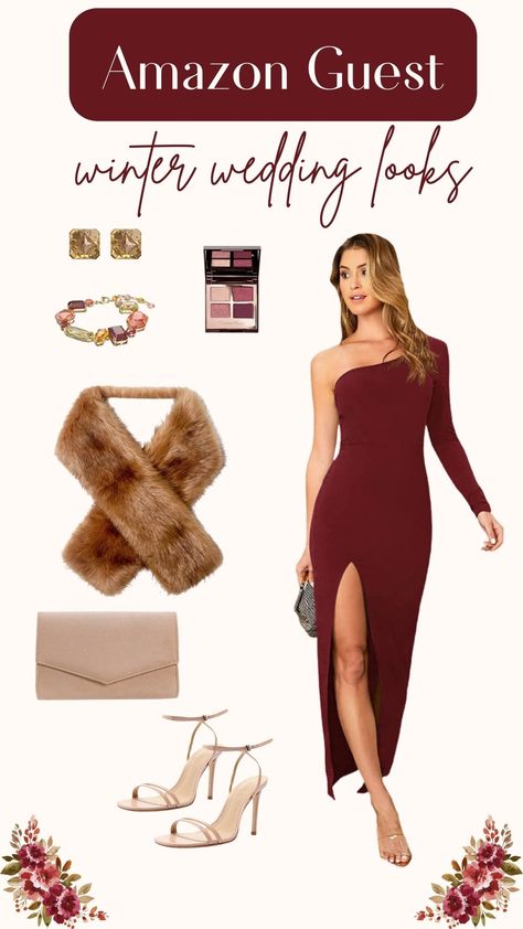 Burgundy Dress For Wedding Guest, Wedding Guest Burgundy Dress, Burgundy Dress Jewelry Ideas, Red Wedding Guest Outfit, Burgundy Dress Accessories, Dress Ideas For Wedding Guest, Red Accessories Outfit, Dress Ideas For Wedding, Burgundy Wedding Guest Dress