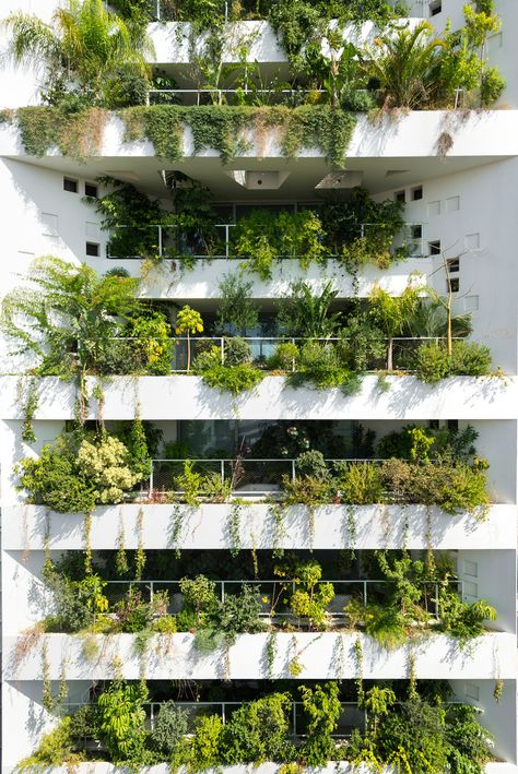 Dear Diary, French studio Ateliers Jean Nouvel has built a tower block in Nicosia, Cyprus, featuring perforated walls and wide balconies that are both bestrewn with plants. The iconic tower designe… Green Building Architecture, Green Tower, Green Facade, Vertical Landscape, Jean Nouvel, Eco Architecture, Nature Architecture, Architecture Concept, Green Architecture