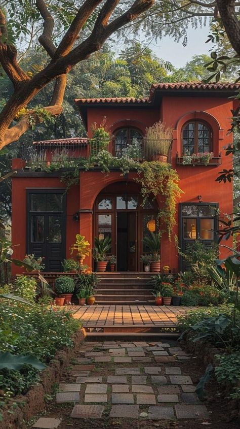 Hacienda Style Homes Exterior, Spanish Buildings, Hacienda Style Homes, Mexico House, Homes Exterior, Terracotta Color, House Facade, Dream Life House, Mexican Home