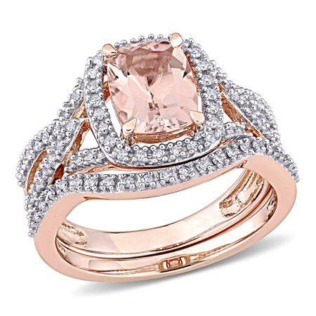 Rose Gold Bridal Set, Morganite Diamond, Diamond Frame, Rose Gold Bridal, Wedding Engagement Ring, Wedding Rings Rose Gold, Diamond Bridal Sets, Bridal Ring Sets, Pink Morganite