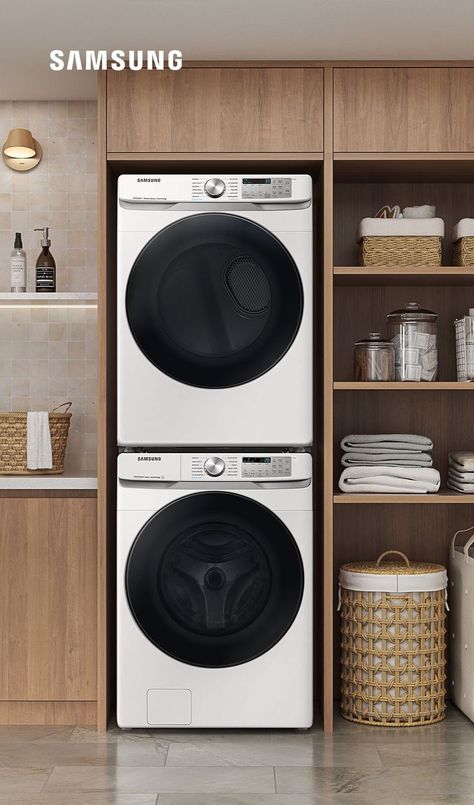 Laundry Room Hanging Ideas, Laundry Room Hanging, Washer Dryer Laundry Room, Stackable Laundry, Stacked Laundry Room, Laundry Room Ideas Small Space, Laundry Room/mud Room, Stackable Washer And Dryer, Laundry Room Closet