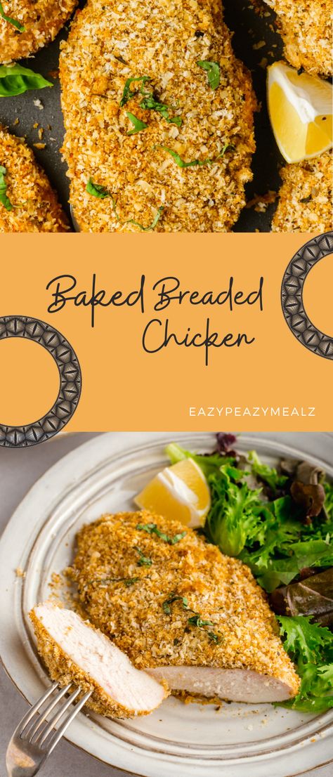 Easy Bread Crumb Chicken Recipes, Bread Crumb Coated Chicken, Baked Chicken Recipes Bread Crumbs, Baked Chicken Bread Crumbs, Bake Breaded Chicken, Italian Breadcrumbs Chicken, Baked Bread Crumb Chicken, Bread Crumbs Recipe Chicken, Breadcrumb Chicken Baked