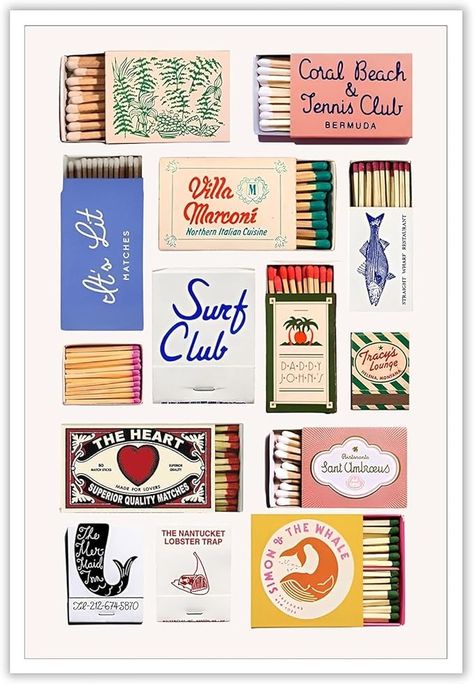 Amazon.com: Vintage Trendy Matches Canvas Print Wall Art Girly Preppy Matchbox Poster Retro Matchbook Art for Funky Red Aesthetic Print for Apartment Dorm Living Room Home Decor 12x16inch Unframed: Posters & Prints Perfect Match Graphic, Match Box Collage, Matchbook Collage, Matchbox Poster, Vintage Matchbox Art, Matchbook Print, College Dorm Art, Girly Preppy, Apartment Dorm