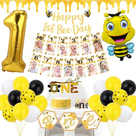 PRICES MAY VARY. 【Great Party Addition】The vibrant and bright color of this happy bee day decoration kit is eye-catching and impressive. It is easy to assemble and included everything you'll need to celebrate your party. Surely will light up your party. 【Perfect First Bee-Day Party Decor】Our newborn needs beautiful and individualized birthday banners to decorate the first birthday party and our banners can create a well-matched and beautiful environment. How beautiful and meaningful it is to sha Bumblebee First Birthday, Bee Day Party, 1st Bee Day, Happy Bee Day, Crown Cake Topper, Day Party Decorations, Bee Theme Party, Baby Crown, Bee Day