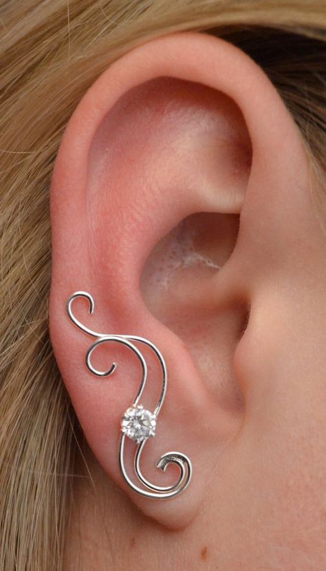 Waves with CZ Ear Climber Ear Cuff Ear Wrap Gold Ear | Etsy Gold Ear Climbers, Red Earrings Stud, Ear Pin, January Birthstone Jewelry, Ear Crawlers, Hammered Hoop Earrings, Ear Climber, Gold Ear Cuff, Ear Earrings