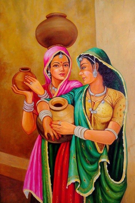 40 Brilliant Traditional Indian Art Paintings Rajasthani Sketch, Panihari Drawing, Panihari Painting, Rajasthani Painting, Art Du Croquis, Rajasthani Art, Composition Painting, Indian Women Painting, Indian Art Gallery