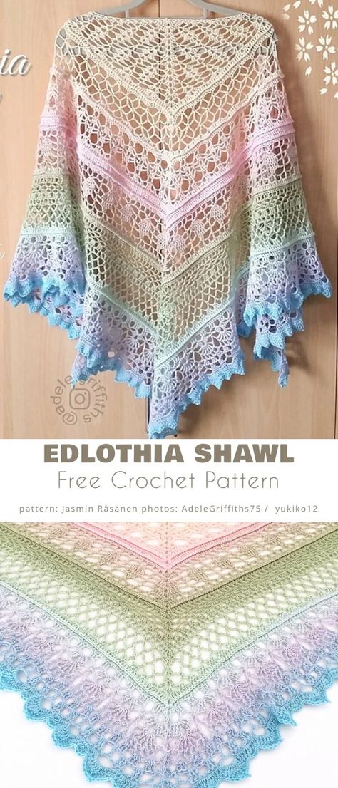 Edlothia Shawl, Scarfs Ideas, Shawl Free Pattern, Crochet Shawl Free, Crocheted Shawl, Crochet Shawl Pattern, Crochet Lace Shawl, Crochet Women, شال كروشيه