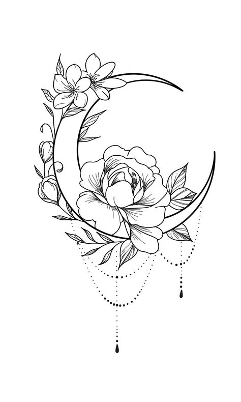 Moon Tattoo Designs, Pola Sulam, Girly Tattoos, 수채화 그림, Elegant Tattoos, 문신 디자인, Flower Tattoo Designs, Simplistic Tattoos, Mandala Tattoo