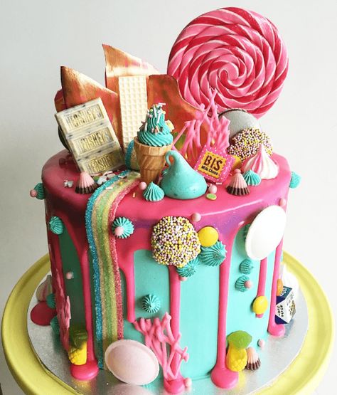 candyland cake - kids birthday cake ideas Hemgjord Glass, Candyland Cake, Candy Birthday Cakes, Colorful Cake, White Chocolate Buttercream, Pastel Cupcakes, Candy Cakes, Chocolate Wedding Cake, Crazy Cakes