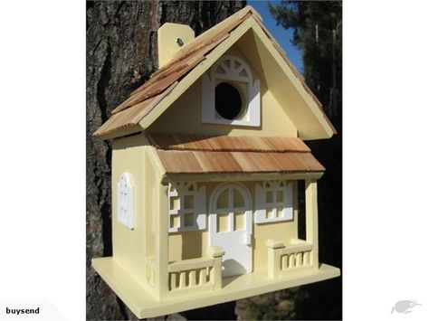 Country Cottage Yellow Birdhouse    Perfect to hang in the garden    Size 22cm by 18cm by 14cm    Ideal for any bird lovers    Colour yellow      Price includes... Cottage Birdhouse, Homemade Bird Houses, Nest Box, Bird House Plans, Bird House Kits, Bird Aviary, Birdhouse Designs, Decorative Bird Houses, House Yard