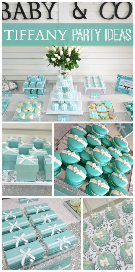 So many lovely touches at this beautiful Tiffany themed baby shower!  See more party ideas at CatchMyParty.com! Tiffany Baby Shower Theme, Breakfast At Tiffanys Party Ideas, Tiffany Birthday Party, Tiffany Birthday, Tiffany Baby Showers, Tiffany Theme, Tiffany Bridal Shower, Tiffany's Bridal, Tiffany Party