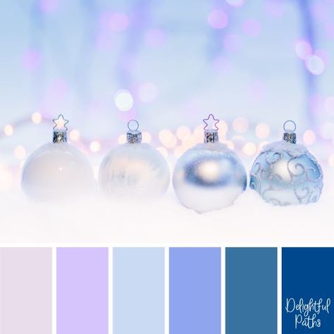 christmas color palette - Silver Christmas Baubles DelightfulPaths.com Purple Christmas Palette, Snowman Color Palette, Christmas Lights Color Palette, Snowflake Color Palette, Christmas Color Pallettes, Blue Christmas Color Palette, Winter Wonderland Color Palette, Winter Color Palate, Christmas Pallete Color