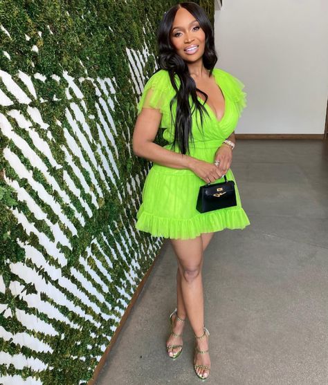 Fluro Green Dress, Neon Green Outfit Ideas, Marlo Hampton Style, Neon Dress Outfit, Neon Green Dress Outfit, Jamaica Photoshoot, Pool Party Outfit Women, Opulence Aesthetic, Party Outfit Women