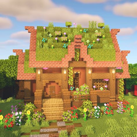 Fairycore House, Minecraft Fairy Builds, Houses In Minecraft, Fairy Garden Tree, Minecraft Roof, Minecraft Barn, Minecraft Starter House, Cottage Minecraft, Minecraft House Ideas