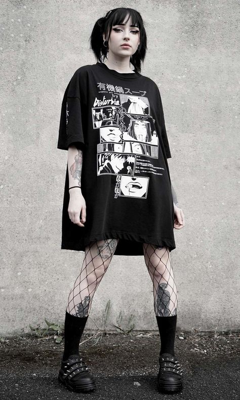 Women's All Tops - Disturbia Clothing Tee Dress Outfit, Clothes Organisation, Disturbia Clothing, Cotton Artwork, Gift Basket Ideas For Boyfriend, Basket Ideas For Boyfriend, Ghost Orchid, Goth Doll, Goth Gifts